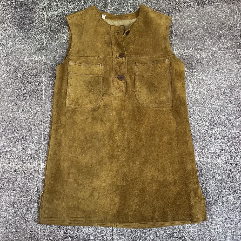 Women's Vintage 80's Demetre Light Brown Suede Leather Craftsmen Work Shirt Sz M